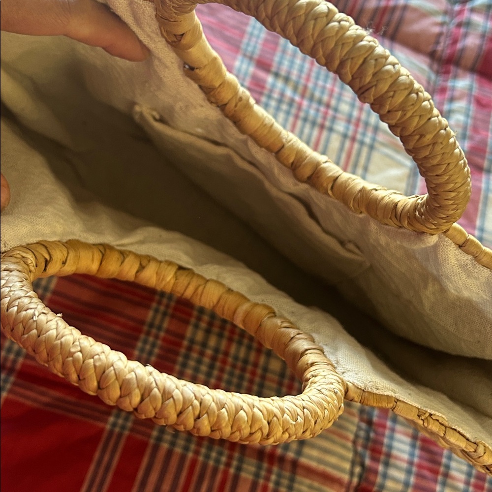 Woven Round-Handle Straw Tote Bag in Natural - Picture 6 of 11